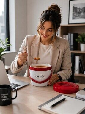 Crock-Pot Lunch Crock Mini Warmer 5.5” White & Red Model SCCPLC200-BL